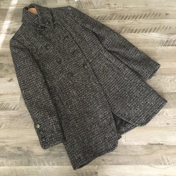 7 For All Mankind Long Tweed Wool Blend Double Breasted High Collar Coat - Picture 11 of 16